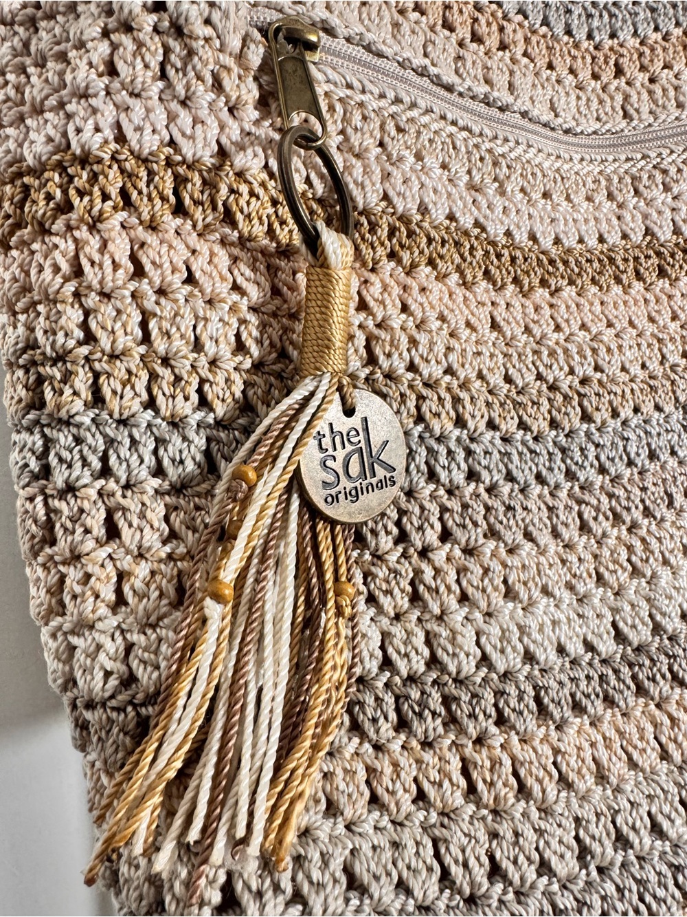 The Sak Neutral Striped Crochet Shoulder Tote Bag - Picture 4 of 7